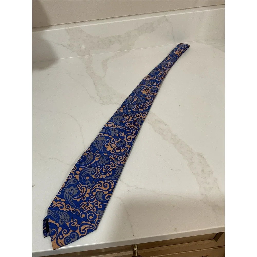 New Japanese Silk Necktie Men's Blue & Bronze Jacquard Floral Paisley Print 57
